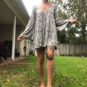 RVCA leaf print bell sleeve dress